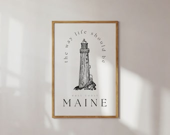 Affiche de voyage dans le Maine, art mural imprimable, art mural dans le Maine, art mural imprimable de voyage, affiche en téléchargement numérique, affiche murale, affiche de la côte est