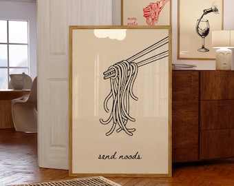Noodles Wall Art Aesthetic Kitchen Wall Prints Digital Download Printable Minimalist Food Print Cute Kitchen Wall Art Funny Noodle Wall Art