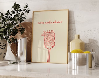Esthétique Cuisine Decor Pâtes Cuisine Wall Art Téléchargement numérique Imprimable Minimaliste Nourriture Imprimer Mignon Cuisine Wall Art Funny Pasta Wall Art