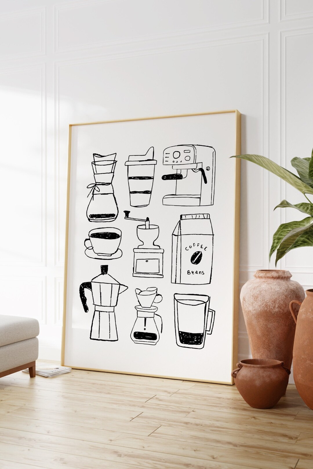 set of 6 kitchen prints coffee print set kitchen art... Coffee Bar Print: Hand Drawn Kitchen Art (digital Download) - Etsy