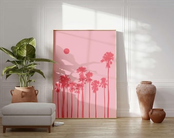 Pink Palm Tree Print: Coastal Beach House Decor (Digital Download)