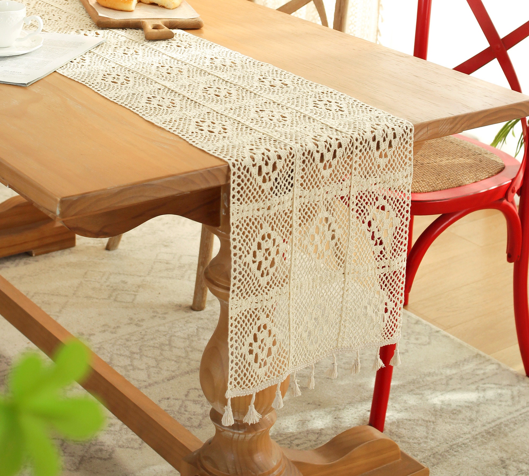 Beige Crochet Table Runner Vintage Table Runner Farmhouse Etsy