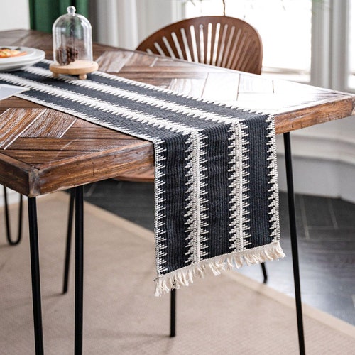 White Striped Table Runner Vintage Table Runner Cotton Linen Etsy