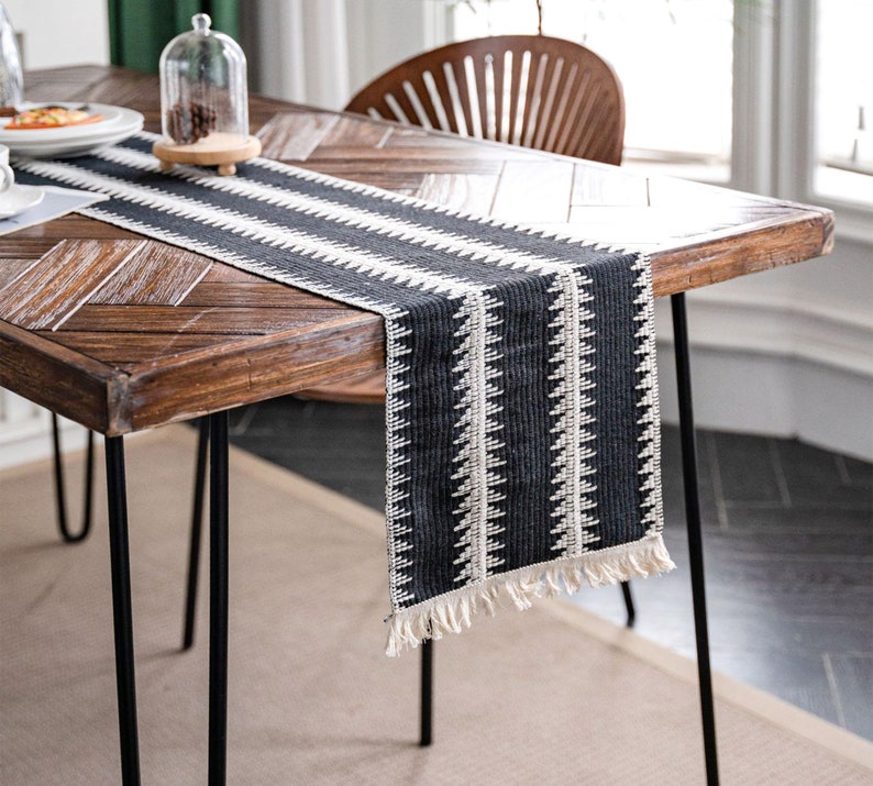 White Striped Table Runner Vintage Table Runner Cotton Linen Etsy