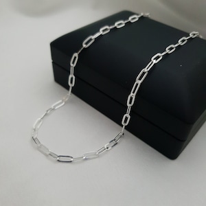 Collana a catena con graffetta in argento, 3,5 mm, collana in argento, graffetta in argento, catena a maglie, miglior regalo per lei/lui, regalo di compleanno, anniversario,