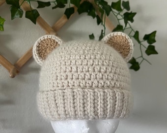 Alpaca Wool Crochet Bear Hat