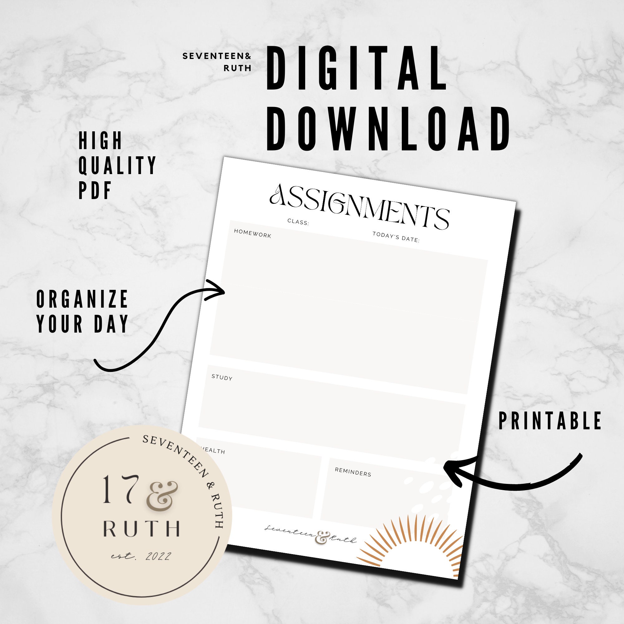 Printable School Class Assignment Planner - Neutral 
