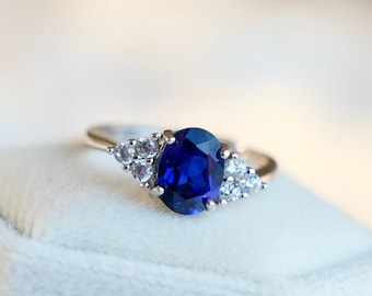 925 Silver Sapphire Ring Blue Sapphire Ring Vintage Sapphire Engagement Ring September Birthstone Promise Ring Birthday Gift for Her