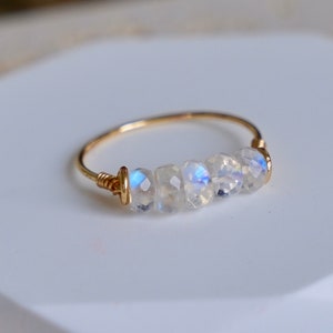 Moonstone Ring Top Quality Blue Flashy Light Natural Moonstone Ring Natural Birthstone Ring 14K Gold filled Ring Gemstone Ring Wire Ring