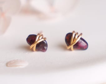 Gold Wire Wrap Natural Gemstones Earrings Citrine Earrings Garnet Earrings Birthstone Earrings