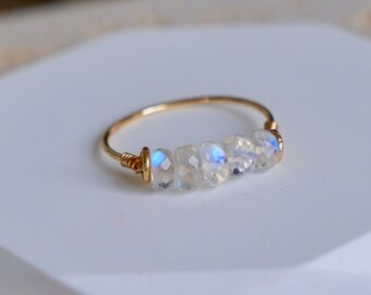 Moonstone Ring Top Quality Blue Flashy Light Natural Moonstone Ring Natural Birthstone Ring 14K Gold filled Ring Gemstone Ring Wire Ring