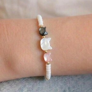 Custom Morse Code Bracelet For Cat Lover Personalized Birthstone Bracelet with Natural Gemstones Morse Code Jewellery Gift for Cat Lover