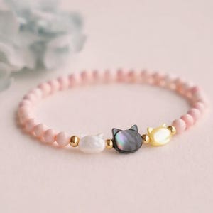 Cat Bracelet Cat family Bracelet Black shell kitty Bracelet Natural queen conch Bracelet Dongling Jade Bracelet for Cat Lover