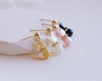 Pendientes para amantes de los gatos Pendientes de gatito Pendientes de gato Collar de gatito Collar de gato Collar de regalo para amantes de los gatos Mamá gata Pendientes de gato de nácar