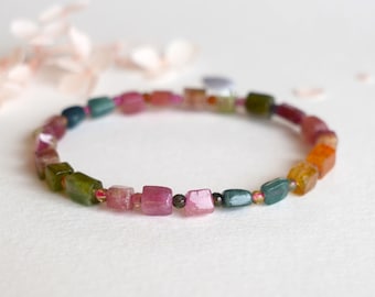 Natuurlijke toermalijn armband Veelkleurige toermalijn kubus armband oktober geboortesteen armband bruidsmeisjes geschenken geboortesteen sieraden