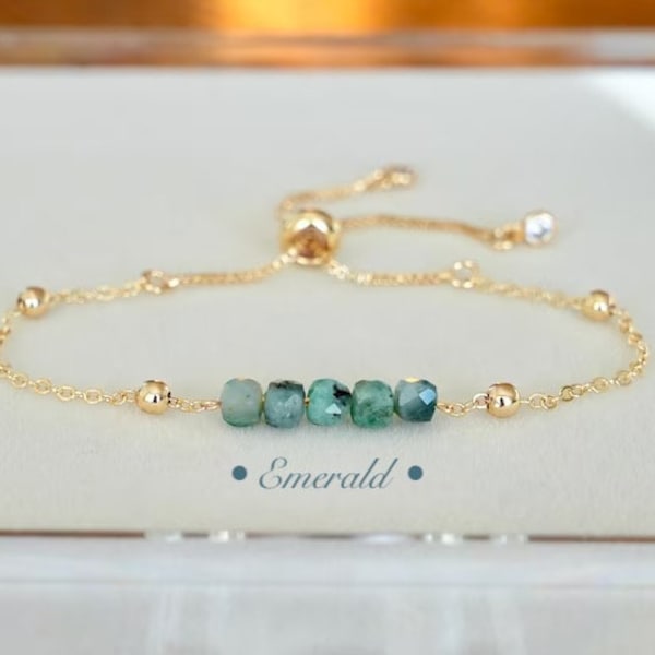 Natural Birthstone Bracelet Natural Emerald Bracelet, Bridesmaids Gifts Birthstone Jewelry for Her Gemstone Gift Dainty Sapphire Bracelet