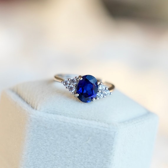 925 Silver Sapphire Ring Blue Sapphire Ring Vintage Sapphire Engagement Ring September Birthstone Promise Ring Birthday Gift for Her