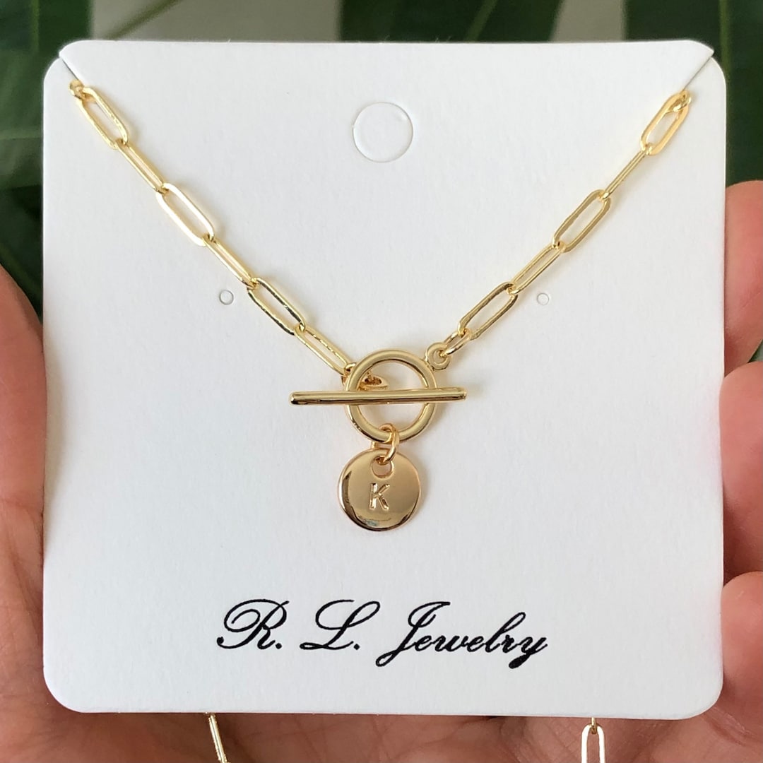 14k Gold Plated Toggle Pendant Necklace,toggle Choker, Initial Necklace ...