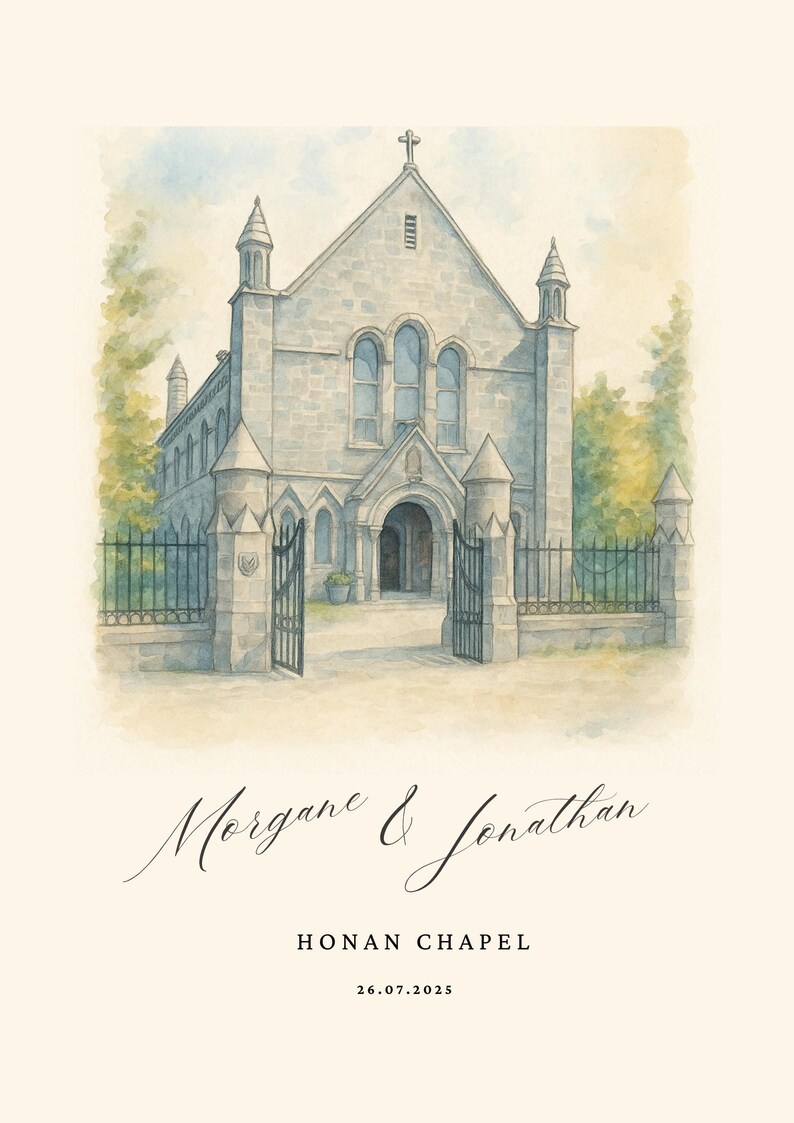 Custom Watercolor Wedding Venue Print – Personalized Chapel ...