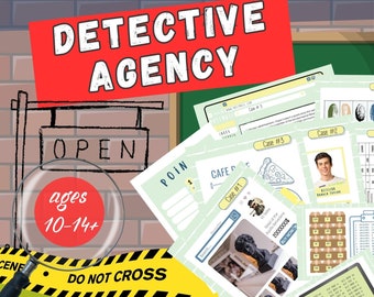 Printable Detective Game for Kids Party - Mystery Investigation Logic Puzzles Crime-Solving Themed Classroom Escape Room for Children