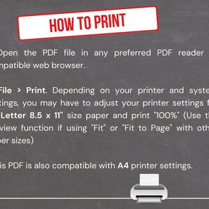 K&ouml;nnte beinhalten: Bild mit Anweisungen zum Drucken einer PDF-Datei. Es beschreibt das &Ouml;ffnen der PDF-Datei, die Auswahl von 'Drucken' und das Anpassen der Druckereinstellungen f&uuml;r US Letter Papier (21,6 x 27,9 cm) bei 100%. Auch A4-kompatibel.