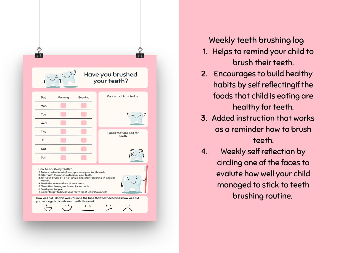 Toothbrushing Chart for Kids | Toothbrusing Log for Children | Children ...