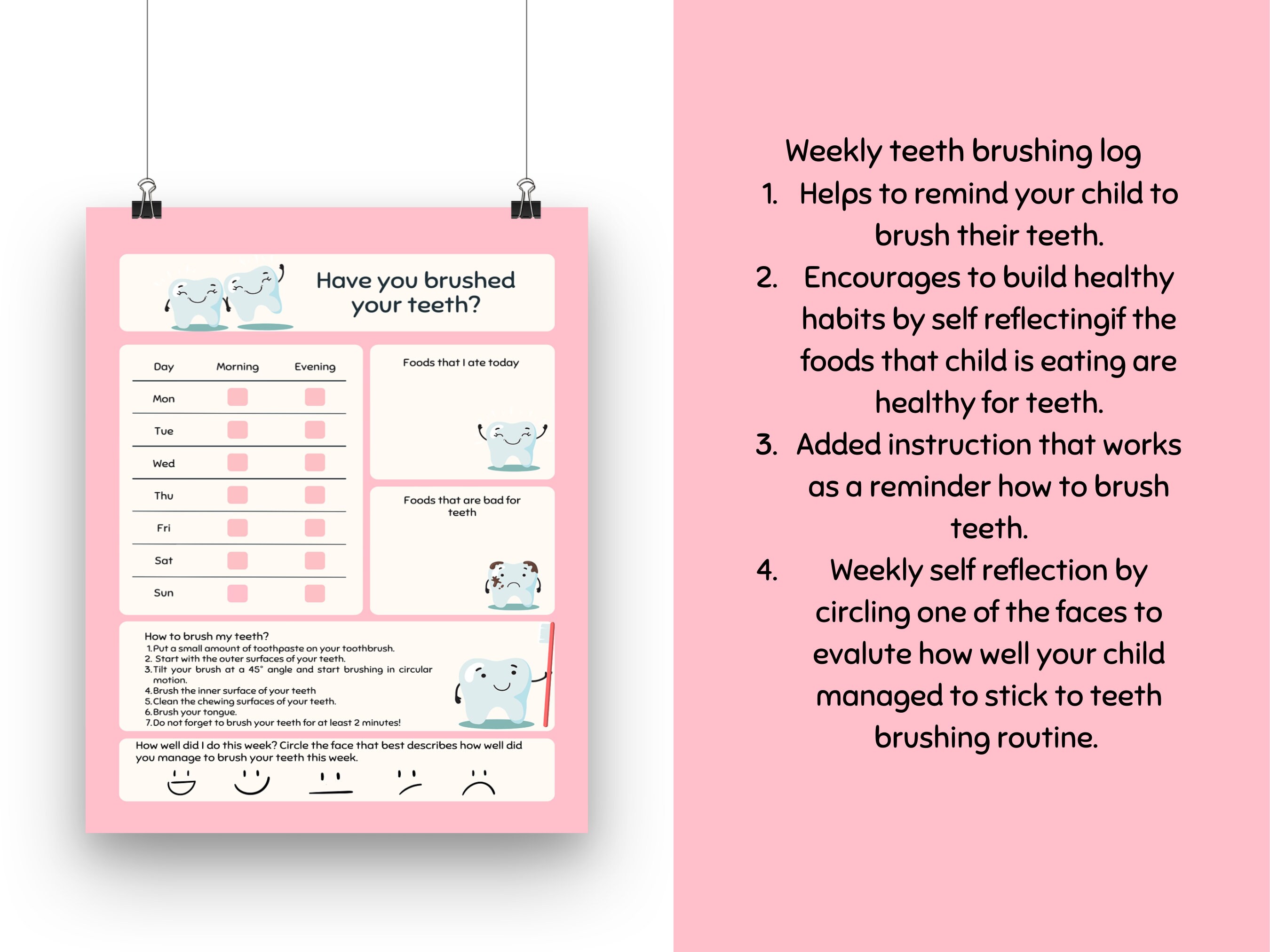 Toothbrushing Chart for Kids | Toothbrusing Log for Children | Children ...