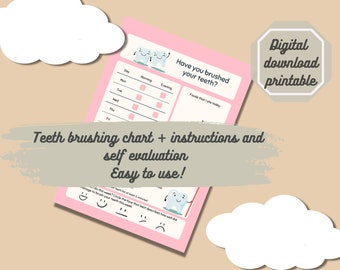 Toothbrushing Chart for Kids | Toothbrusing Log for Children | Children's Achievement Chart | Digital Printable Download| Pink | A4 size