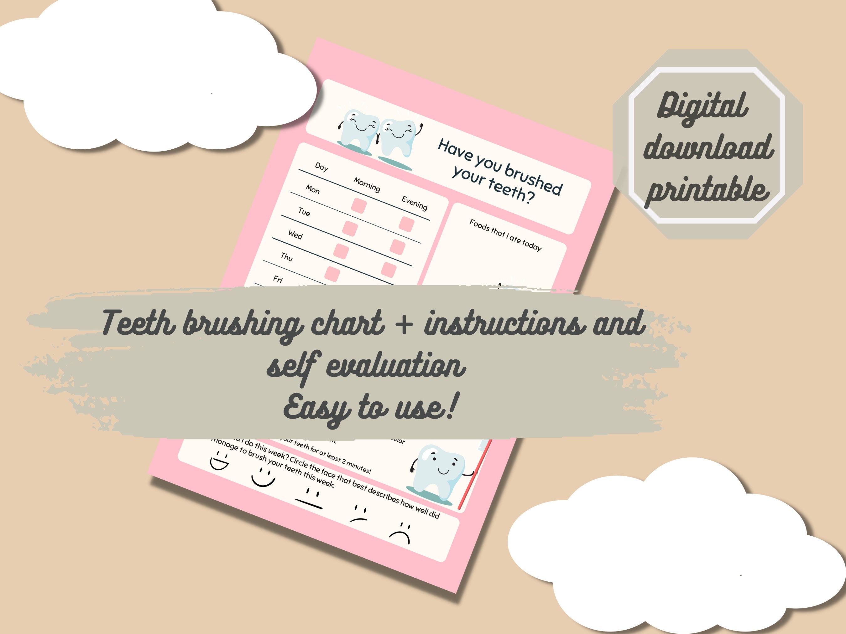 Toothbrushing Chart for Kids | Toothbrusing Log for Children | Children ...