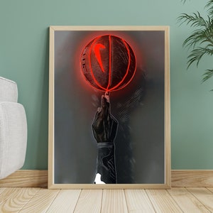 Spin  Basketbal, Neon Effect Canvas Prints, Sports Art Prints, Wall Decor, Man Cave Gift, Gift for Him/Her