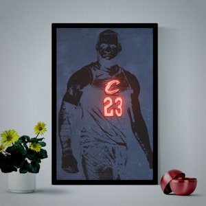 LeBron James wall art, neon print poster, street art graffiti, concrete decor, stencil art, digital neon sign,Lebron Gift Art, Wall Art