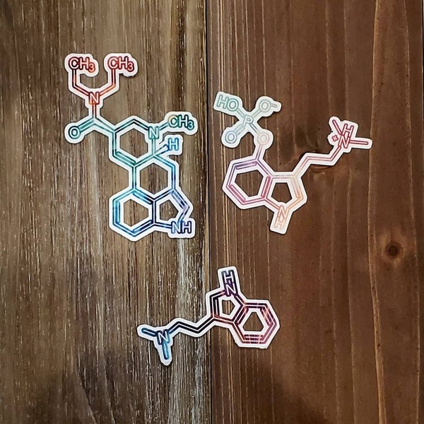 LSD, Psilocybin, DMT Molecule Stickers