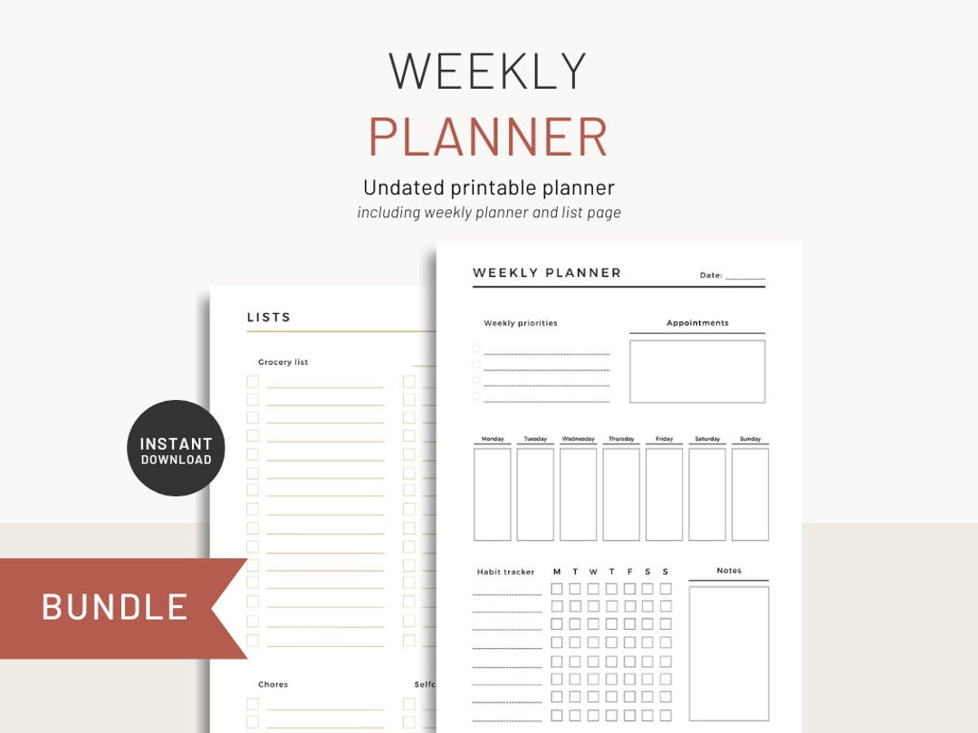 Undated Printable Weekly Planner, Minimal Style, Personal Planner ...