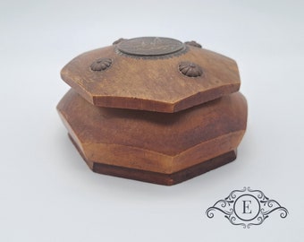 French Vintage Lourdes Wooden Trinket Box, Notre Dame Souvenir