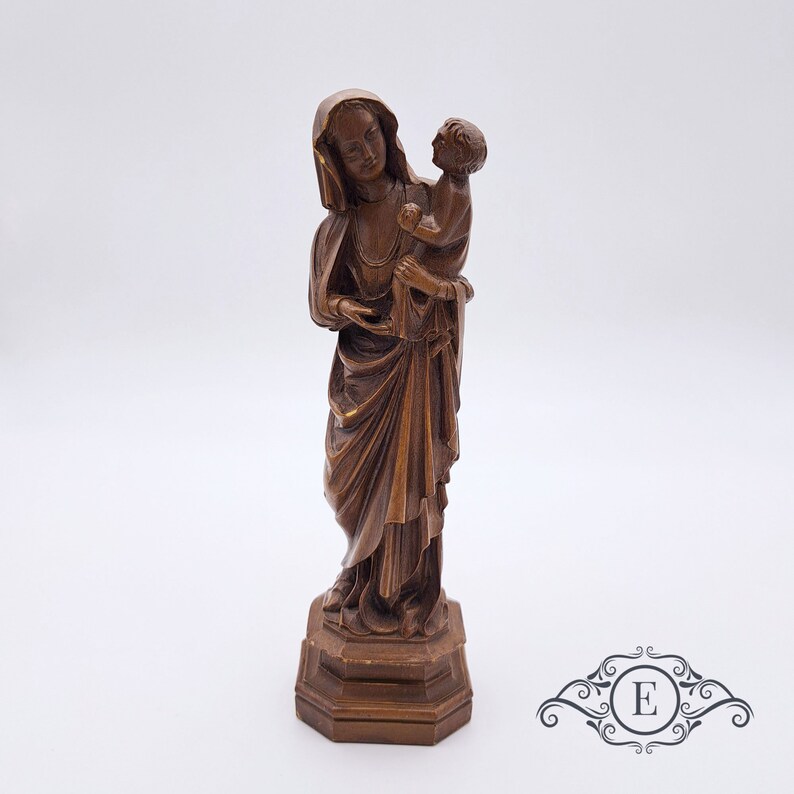 Hand Carved Wood Statue Mary With Baby Jesus Figurine, Beautifully ...