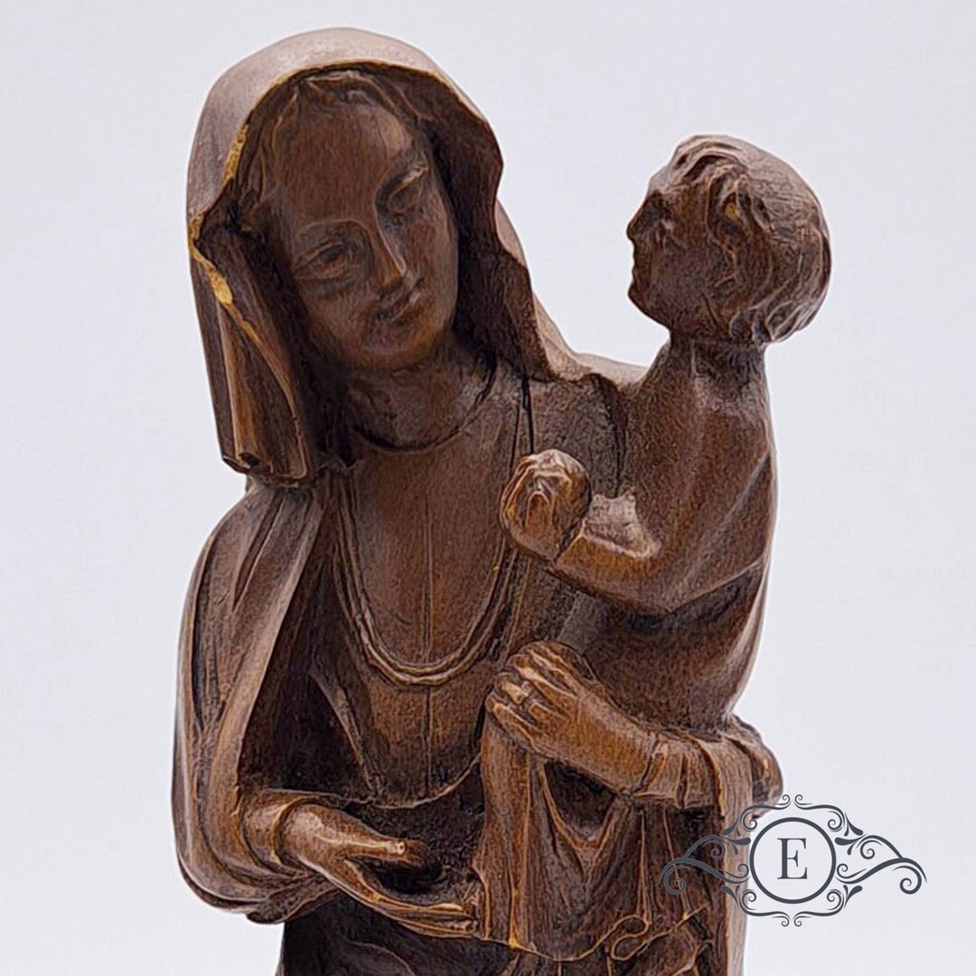 Hand Carved Wood Statue Mary With Baby Jesus Figurine, Beautifully ...