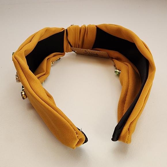 Yellow Mustard Teardrop Marquise Stone Embellished Knot Burnout Headband yellow_headband_tweed_uglam.  main image 4