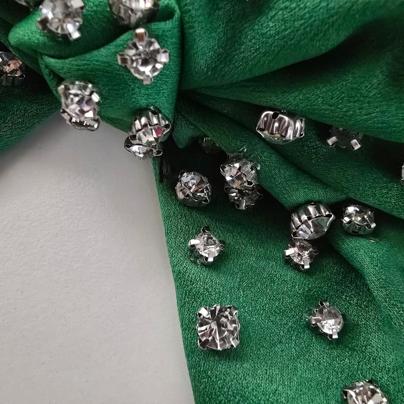 Green Crystal Stone Embellished Bow Women