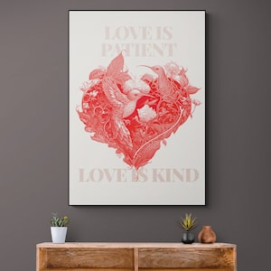 Rotes Herz druckbare Wandkunst Herz Illustration DIGITAL DOWNLOAD Sofortige Wandkunst Kompliziertes neues Zuhause Freund Geschenk Liebesvögel