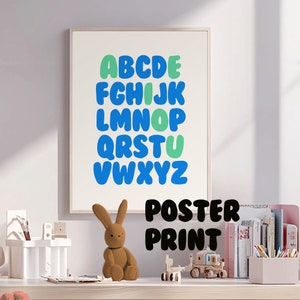 Póster del alfabeto colorido para niños, impresión educativa, ideal para guarderías, aulas, salas de juegos y aprendizaje en casa / Arte de texto para niños pequeños
