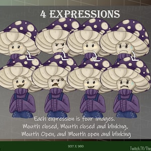 Mushroom PNG Tuber Purple- Purple| 4 emotions | Twitch, Youtube, Streamer | Cute, Cottagecore, GoblinCore, Lil Fellow