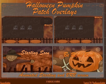 Halloween Pumpkin Patch Stream Overlays | Animated Scarecrow, BRB Screen (Digital Download)