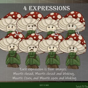 Pilz PNG Knolle Rot- Grün| 4 Emotionen | Twitch, Youtube, Streamer | Niedlich, Cottagecore, GoblinCore, Lil Gefährte