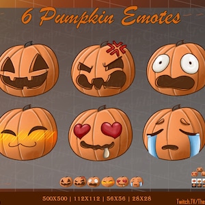 6 Pumpkin Twitch Emotes | Youtube, Discord, Halloween Emotes, Jack O&#39; Lantern