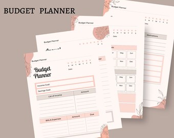 May include: A printable budget planner with floral illustrations. The planner includes sections for income, savings, expenses, and monthly goals. The planner is designed to help you track your finances and reach your financial goals.