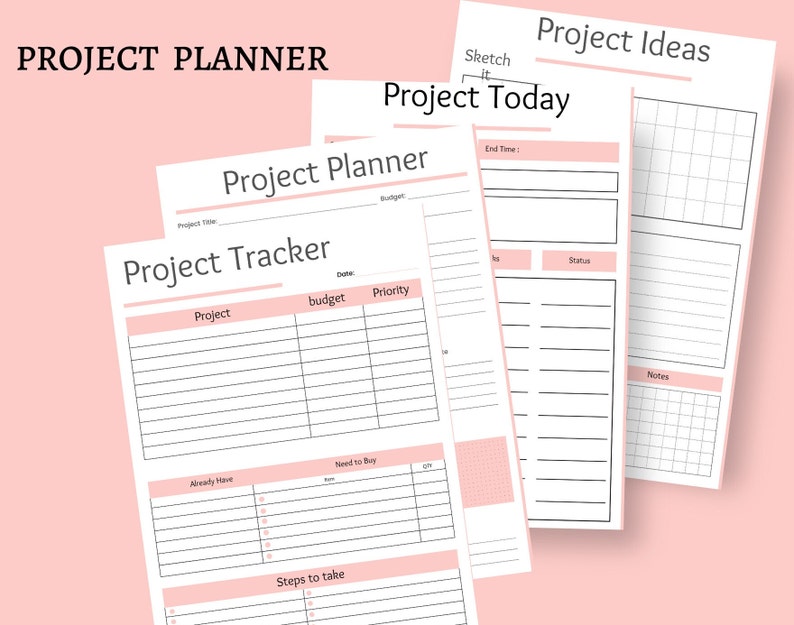 Project Planner PDF Printable, Undated Productivity Planner, Project ...