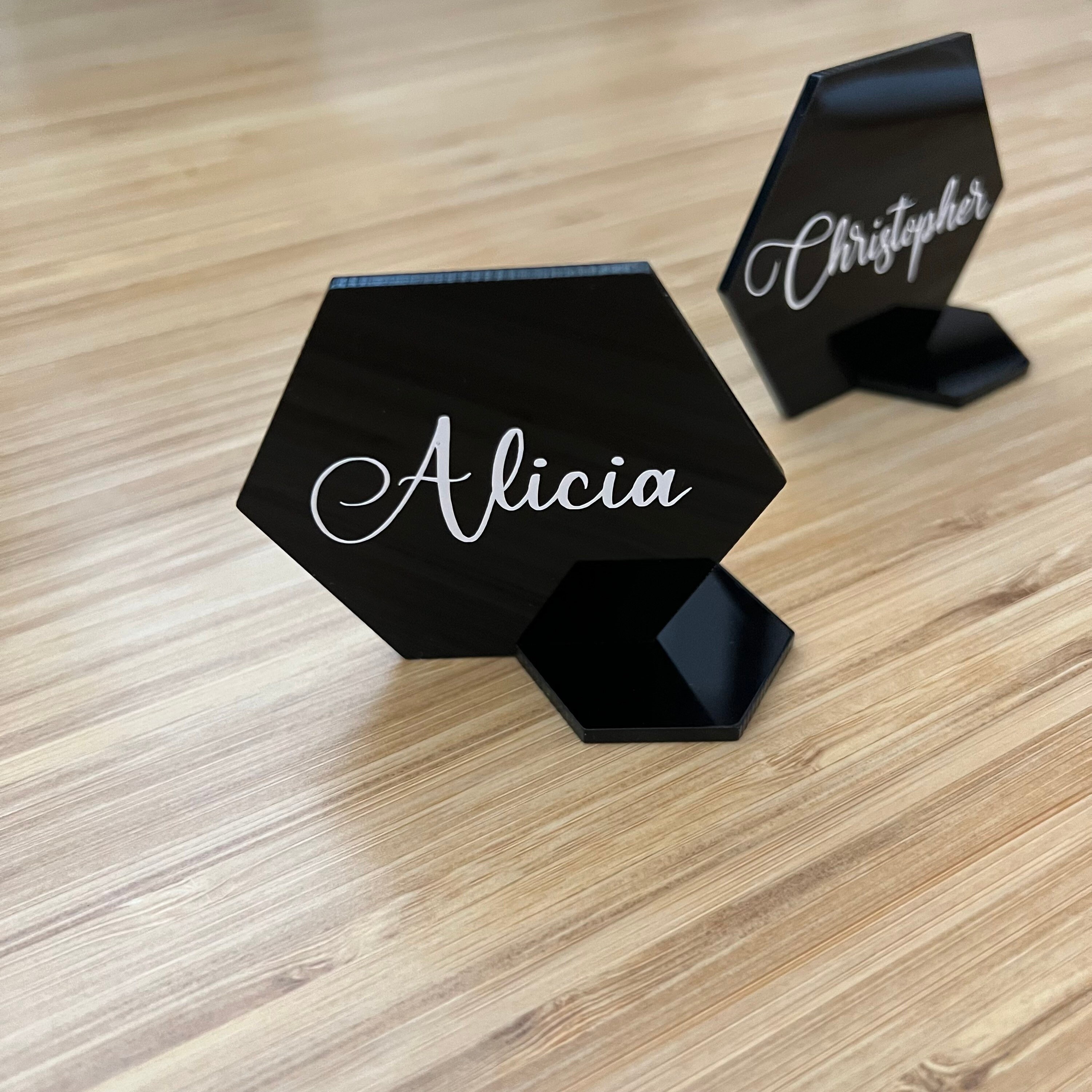 Hexagon Acrylic Place Cards Table Setting Black Acrylic Placecards