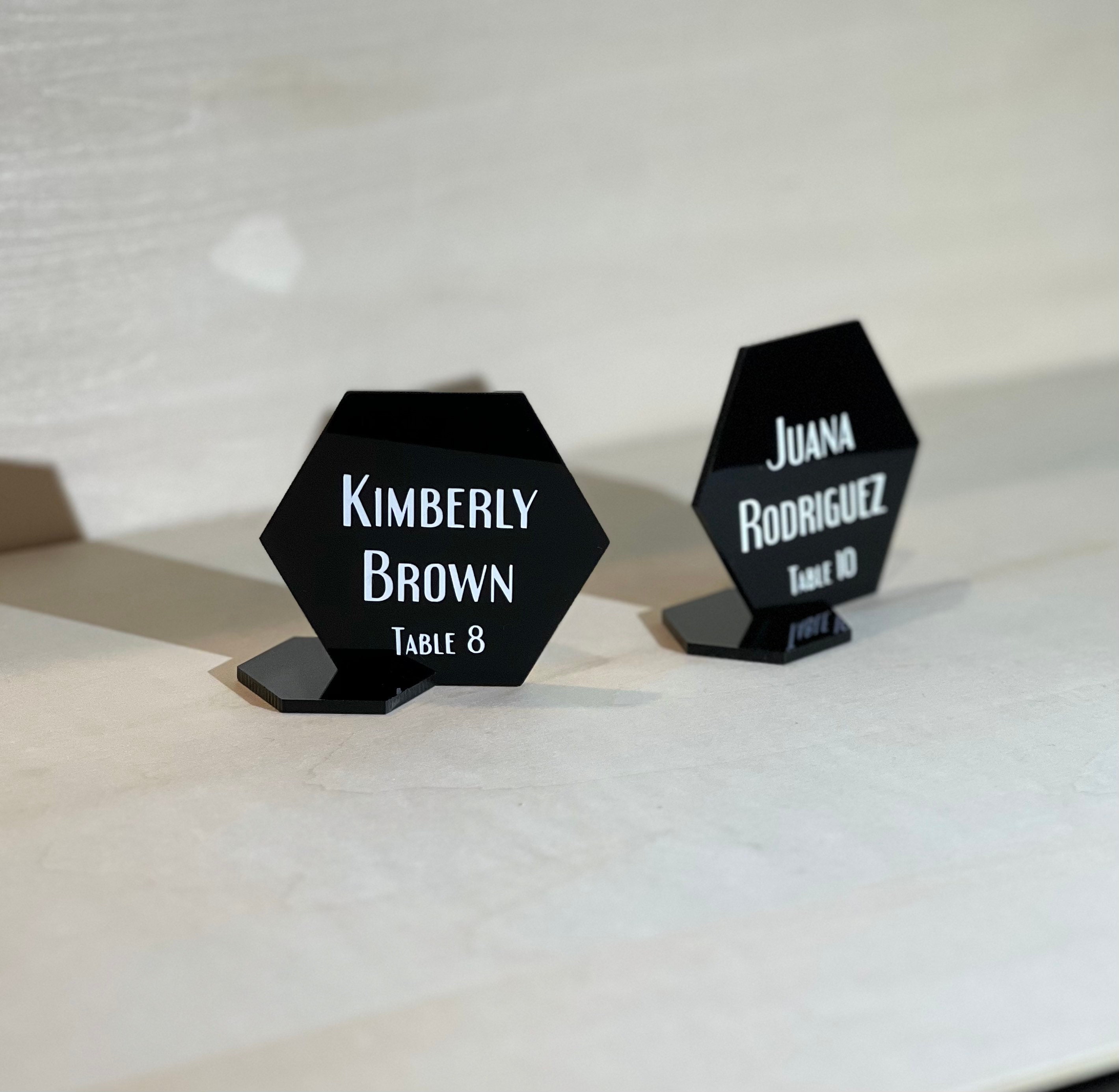 Hexagon Acrylic Place Cards Table Setting Black Acrylic Placecards
