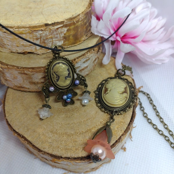 Vintage Ketten mit Cameo Cabochon, Steampunk