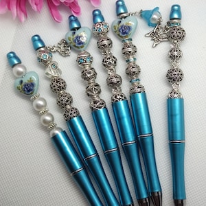 Pearl ballpoint pen in turquoise, ballpoint pen, pearls